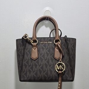 Michael Kors Dark Brown Satchel with Tan Accents